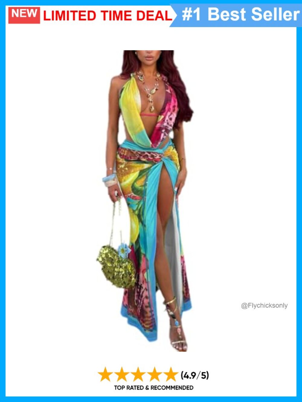 Wuitrie 2 Piece Skirt Set Floral Halter Crop Top High Slit Maxi